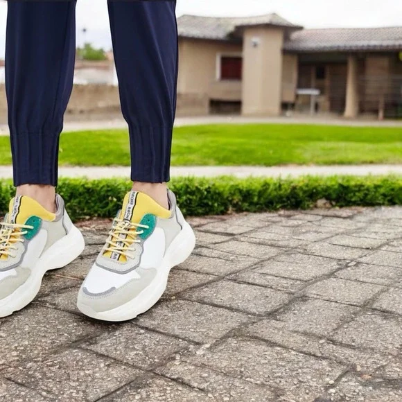 Bronx Baisley Low Top Sneakers White, Yellow , Silver Leather Women EU 40/ US 9 - Picture 8 of 8